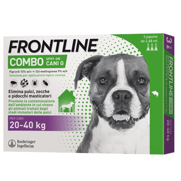 Frontline combo spot-on per cani - 3 pipette per taglia grande (20-40 kg) - antiparassitario per cani