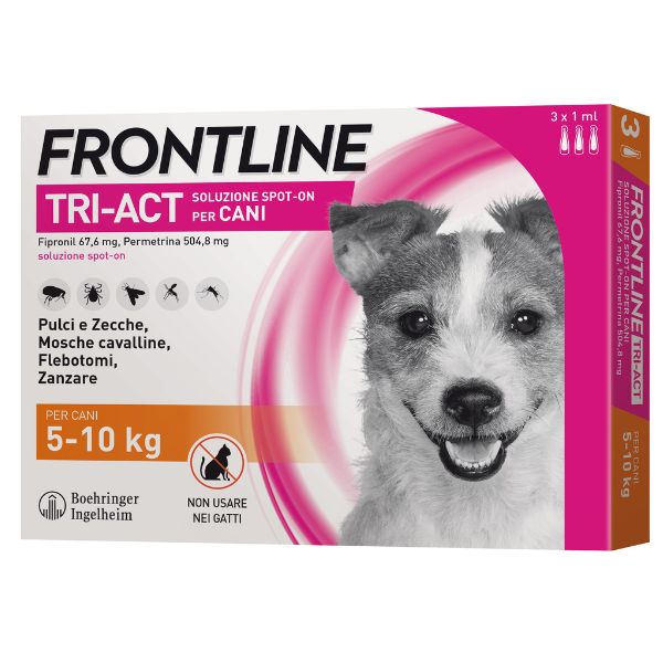 Frontline tri-act spot-on per cani - 3 pipette per taglia piccola (5-10 kg) - antiparassitario per cani