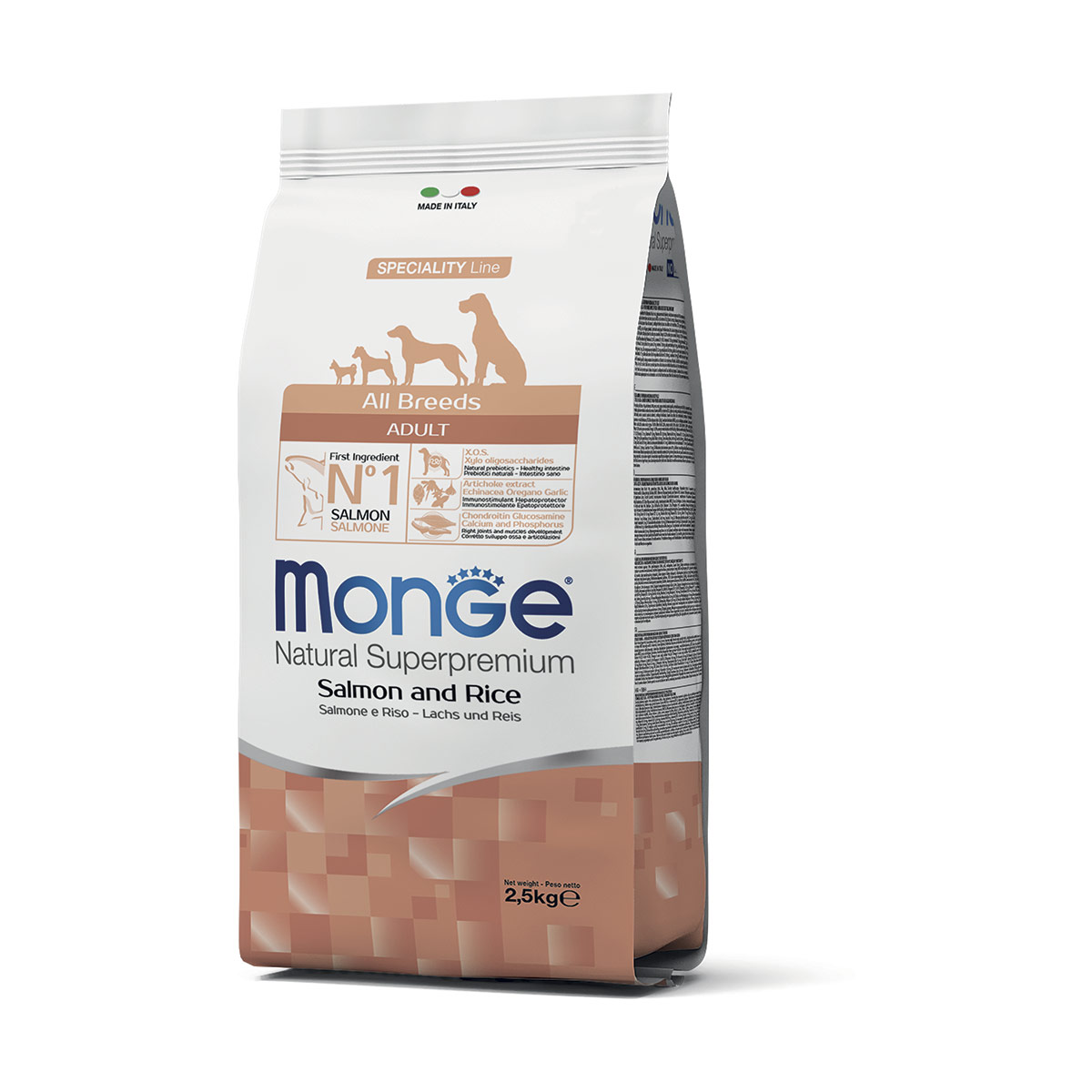 Monge natural superpremium all breeds adult monoprotein salmone con riso - 2,5 kg - crocchette monoproteiche cane