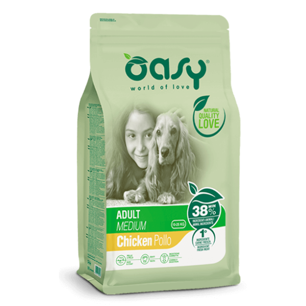 Oasy dog adult medium pollo - 12 kg - crocchette monoproteiche cane