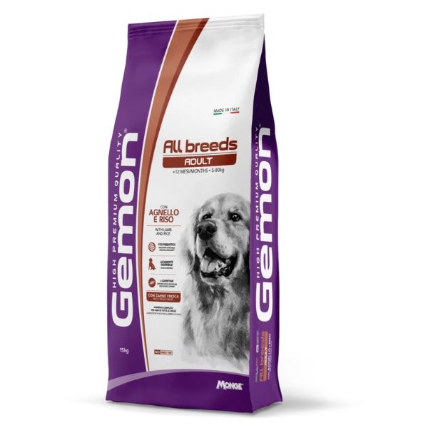 Monge gemon all breeds adult con agnello e riso - 15 kg - croccantini per cani