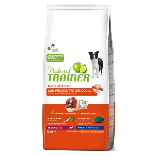 Natural trainer adult medium con prosciutto crudo e riso - 12 kg - croccantini per cani