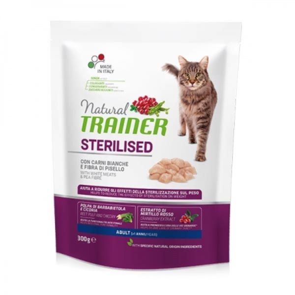 Natural trainer adult sterilised con carni bianche fresche - 300 gr - croccantini per gatti
