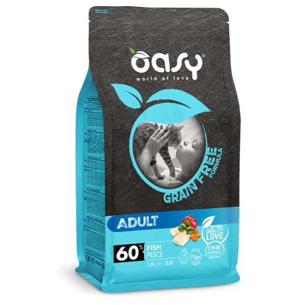Oasy grain free cat adult pesce - 1,5 kg - cibo monoproteico gatto