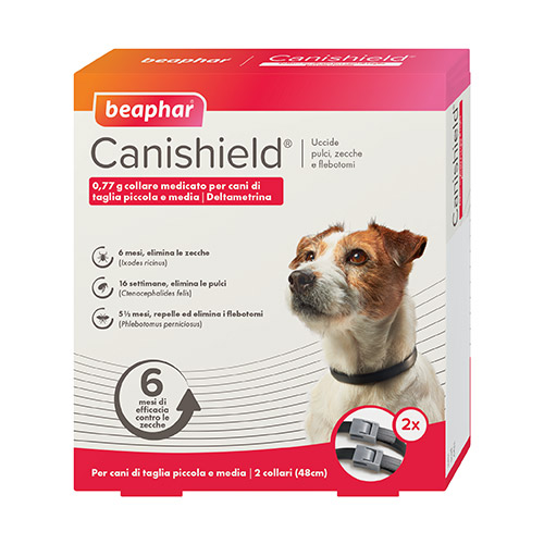 Beaphar canishield collare antiparassitario - 2 collari cani taglia piccola e media - antiparassitario per cani