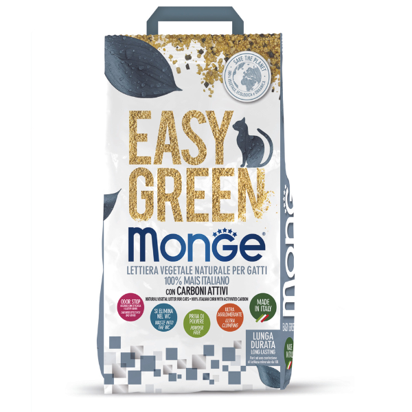 Lettiera vegetale monge easy green con carboni attivi - 3,8 kg - lettiera vegetale