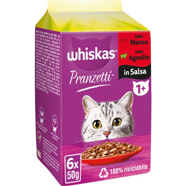 Whiskas pranzetti multipack 6 pezzi da 50 gr - carni miste