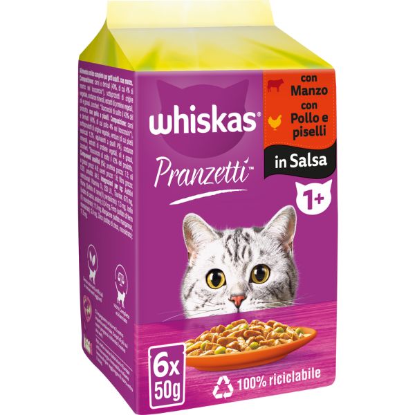 Whiskas pranzetti multipack 6 pezzi da 50 gr - carni e verdure