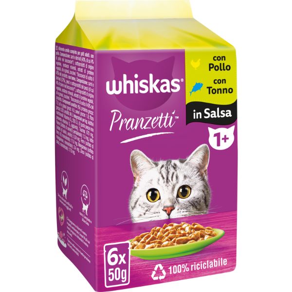Whiskas pranzetti multipack 6 pezzi da 50 gr - mari e monti