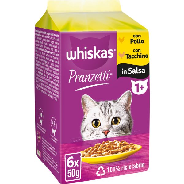 Whiskas pranzetti multipack 6 pezzi da 50 gr - carni bianche