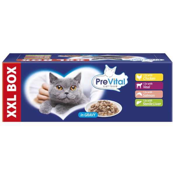 Prevital cat food sterilised multipack xxl box 48x100 gr - multigusto