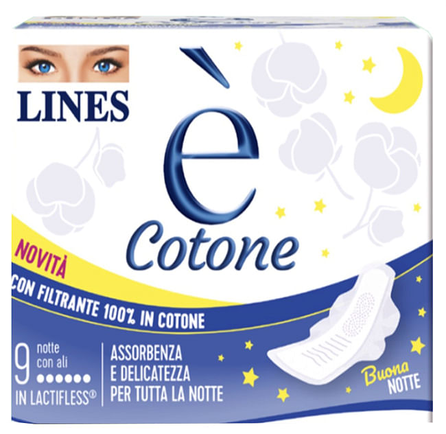 Lines E' Cotone Ali Assorbente Esterno Notte 9 Pezzi