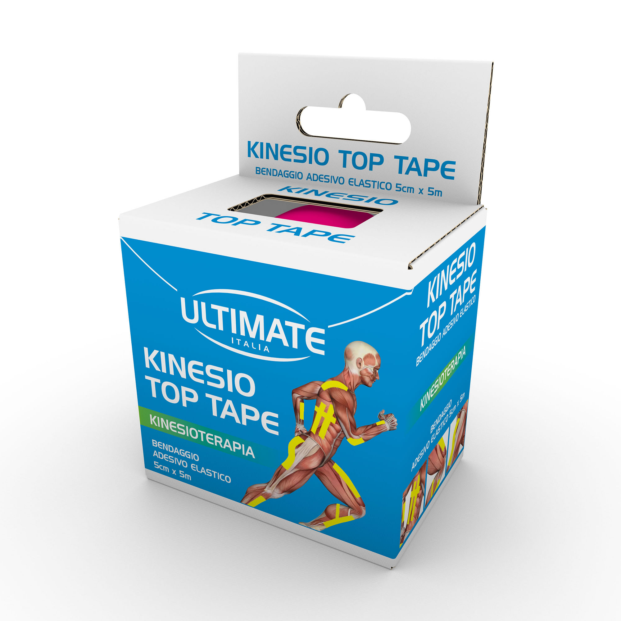 Bendaggio Adesivo Elastico Ultimate Italia Kinesio Top Tape Fucsia 5 Cm X 5 M