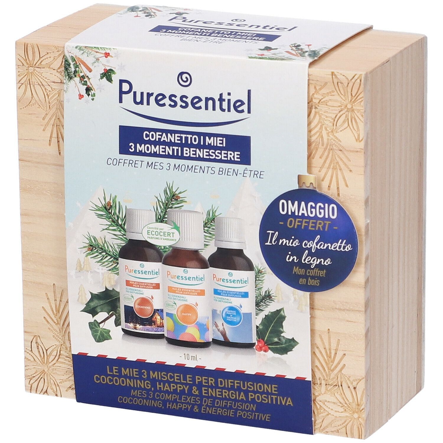 Puressentiel Cofanetto Benessere Miscele 1 Miscela Cocooning Diffusione 10 Ml + 1 Miscela Energia Positiva Diffusione 10 Ml + 1 Miscela Happy Diffusio