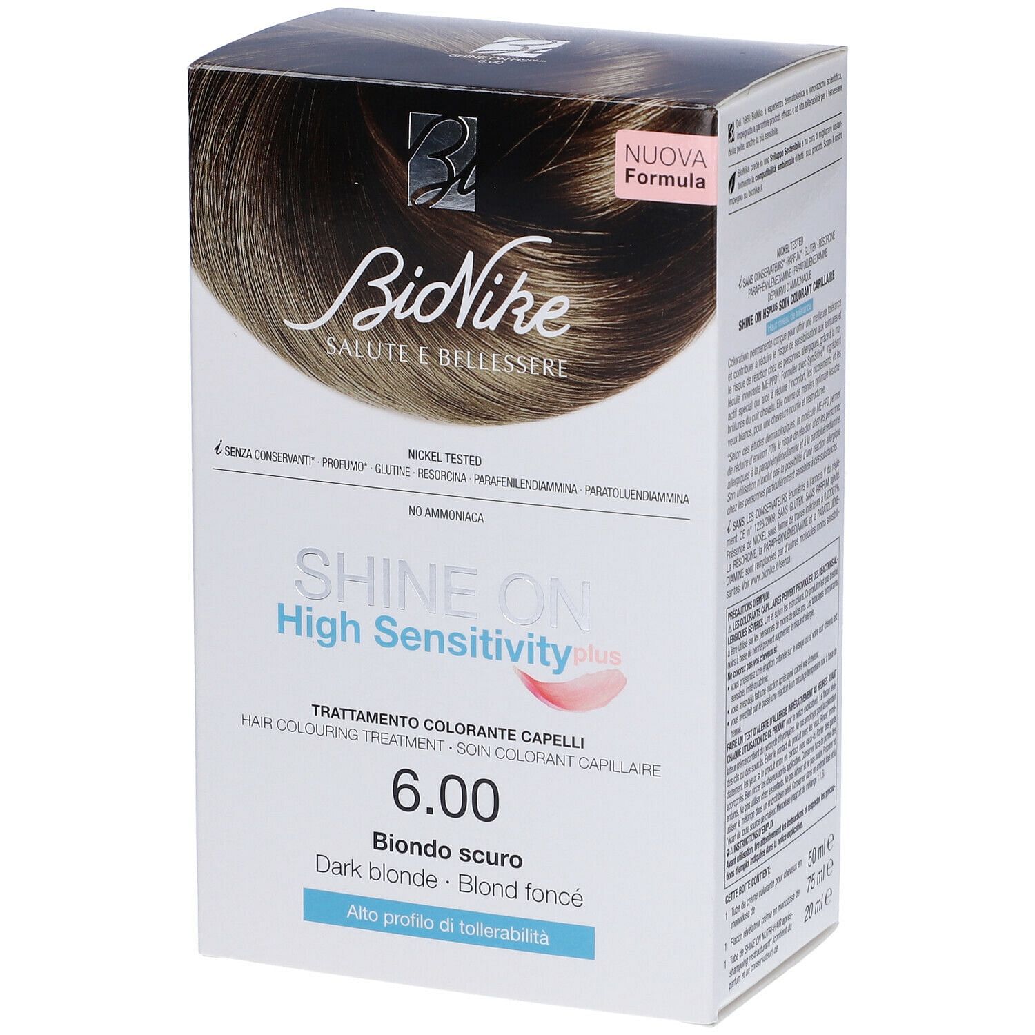 Shine On High Sensitivity Plus Biondo Scuro 6,00 Rivelatore In Crema 75 Ml + Crema Colorante 50 Ml