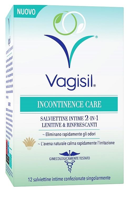 Vagisil Incontinence Care Salviettine Intime 2 In1 Lenitive & Rinfrescanti 12 Pezzi