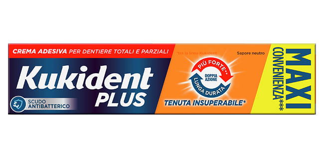 Kukident Plus Doppia Azione Tenuta Insuperabile Crema Adesiva Dentiere 65 G