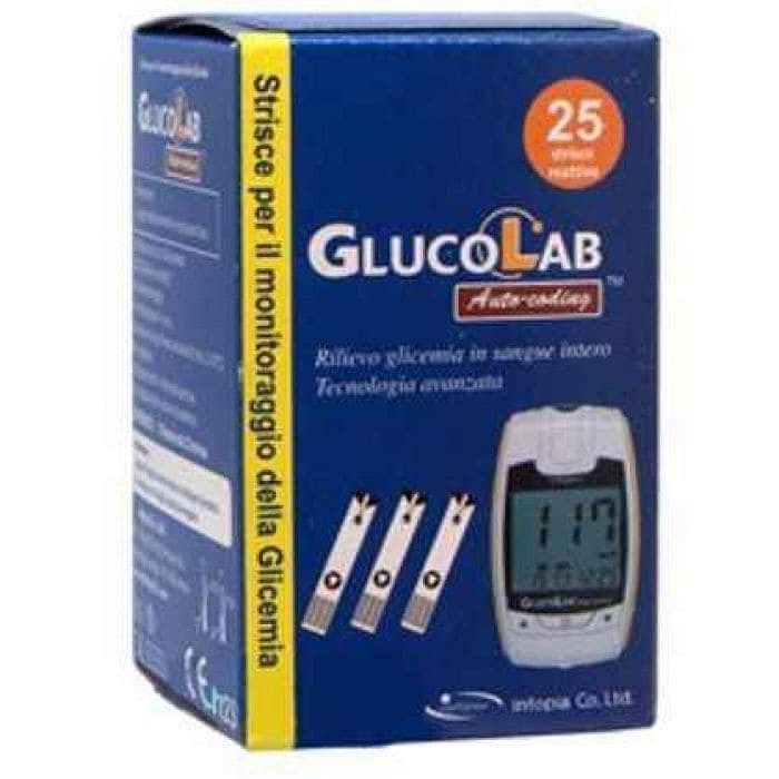 Strisce Misurazione Glicemia Glucolab Auto Coding Ad Elettrodo 25 Pezzi