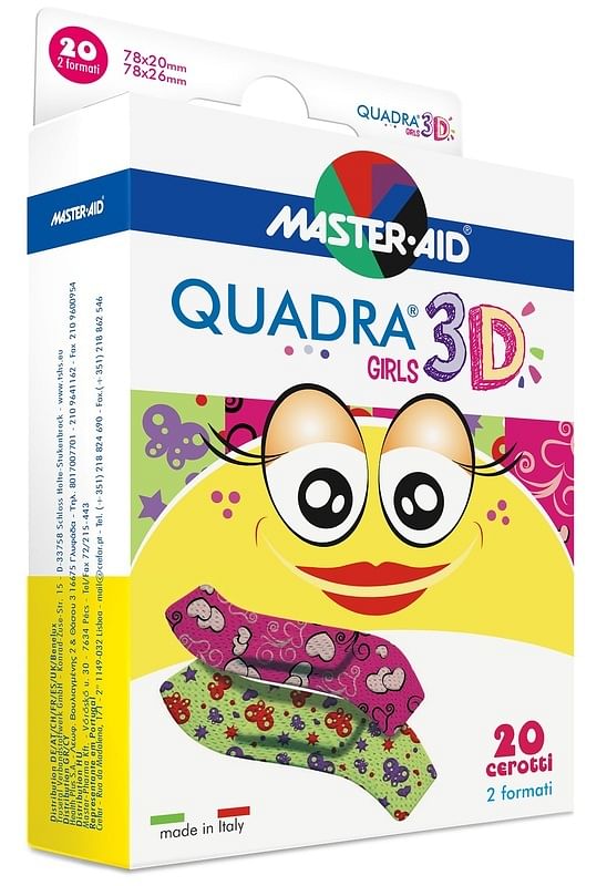 Cerotto Master Aid Quadra 3 D Girls 20 Pezzi Assortiti