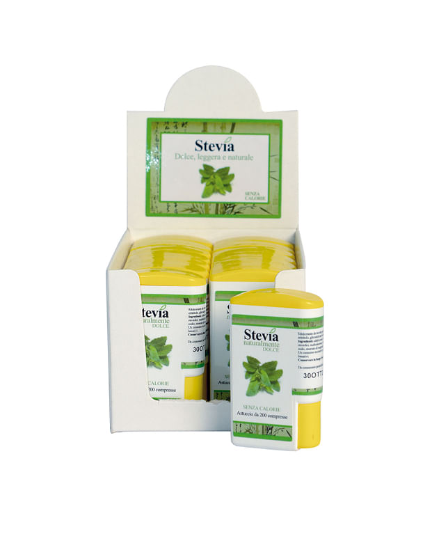 Stevia Edulcorante 200 Compresse Display Contenente 14 Dispenser
