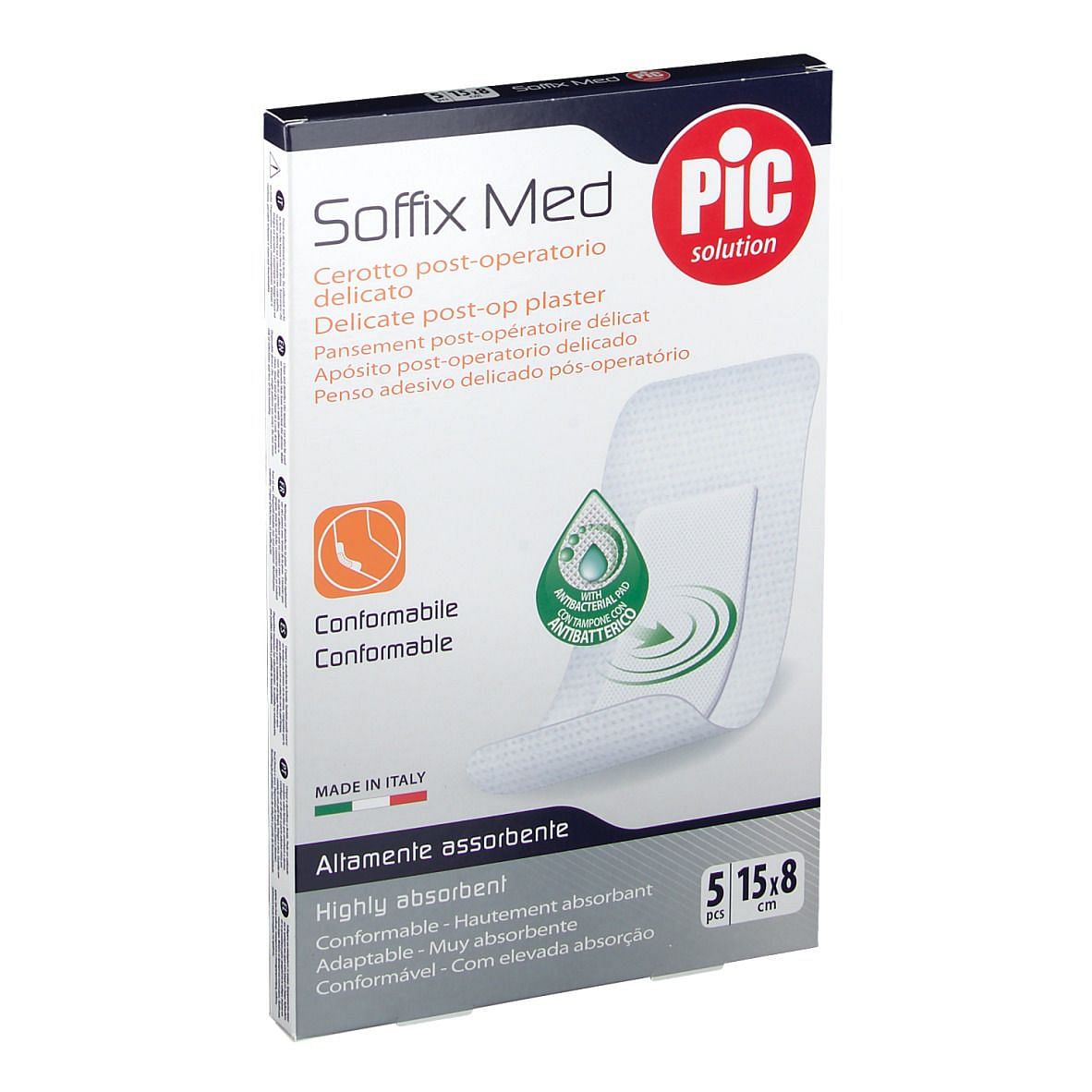 Cerotto Pic Soffix Med In Tnt Con Tampone Centrale Assorbente Sterile Monouso 15 X8 Cm Antibatterico 5 Pezzi