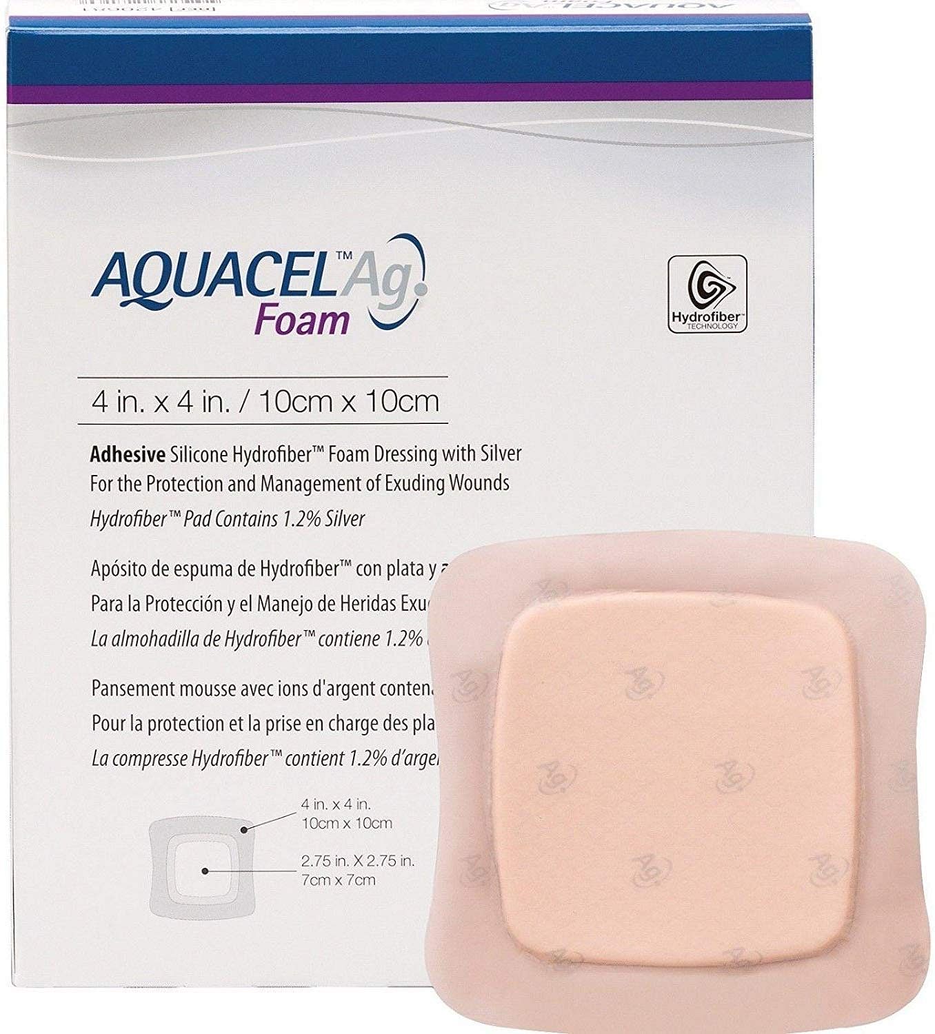 Medicazione Sterile In Schiuma Di Poliuretano Idrocellulare Aquacel Ag Foam Adesiva Assorbente 10 X10 Cm 10 Pezzi