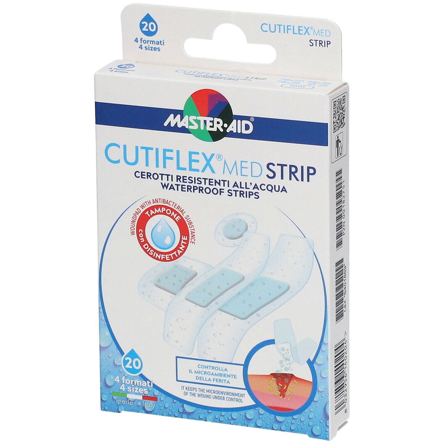 Cerotto Master Aid Cutiflexmed Strip Trasparente Impermeabile Supporto In Poliuretano 4 Formati Assortiti 20 Pezzi