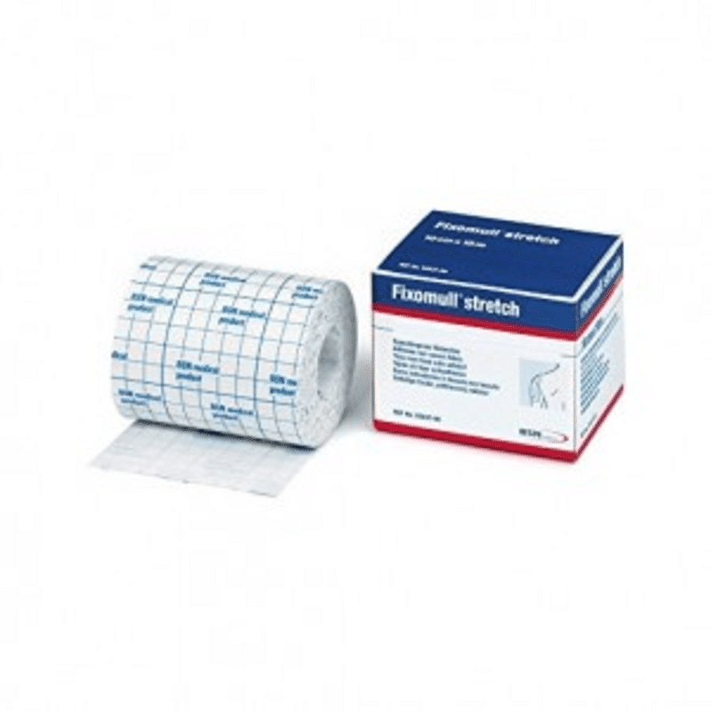 Fascia Autoadesiva Ipoallergenica Fissaggio Cateteri Fixomull Stretch. Supporto In Poliestere Non Tessuto Bianco, Massa In Policarbonato Senza Resine