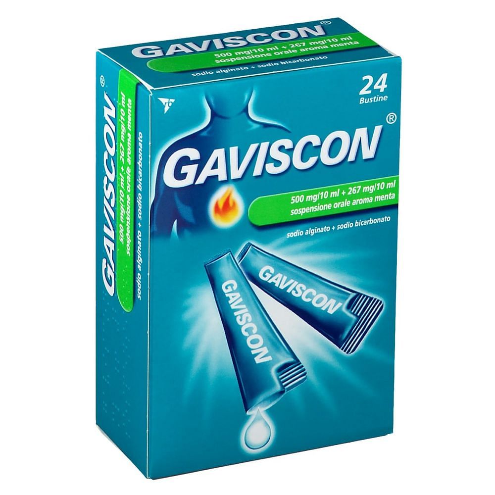 Gaviscon 24 Bustine Sospensione Orale 500 Mg/10 Ml + 267 Mg/10 Ml