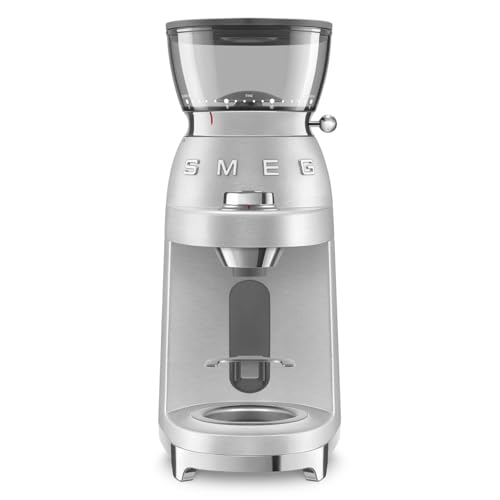 Smeg, Macinacaffè Cgf02Sseu, Macinatura Regolabile, 50 Step Di Macinatura, Contenitore Chicchi Di Caffè Da 240G, Funzione Caffè Singolo E Doppio, Sist