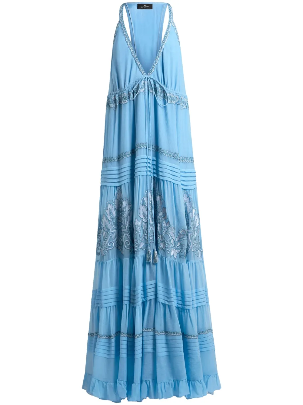 ETRO floral-embroidered silk dress - Blu