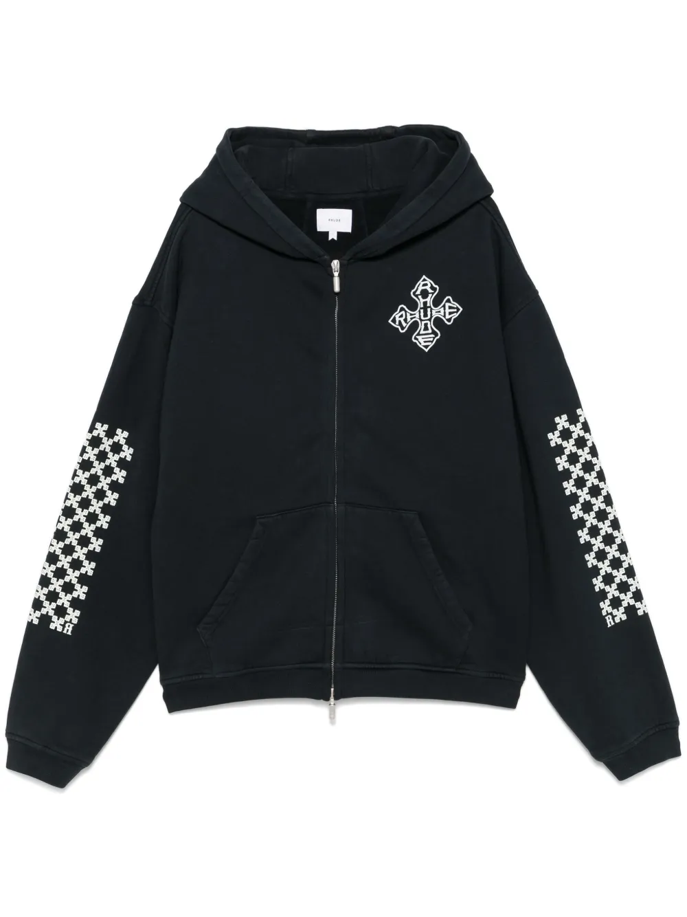 RHUDE Cross Logo Zip Up Hoodie Vintage "BLACK" - VINTAGE BLACK