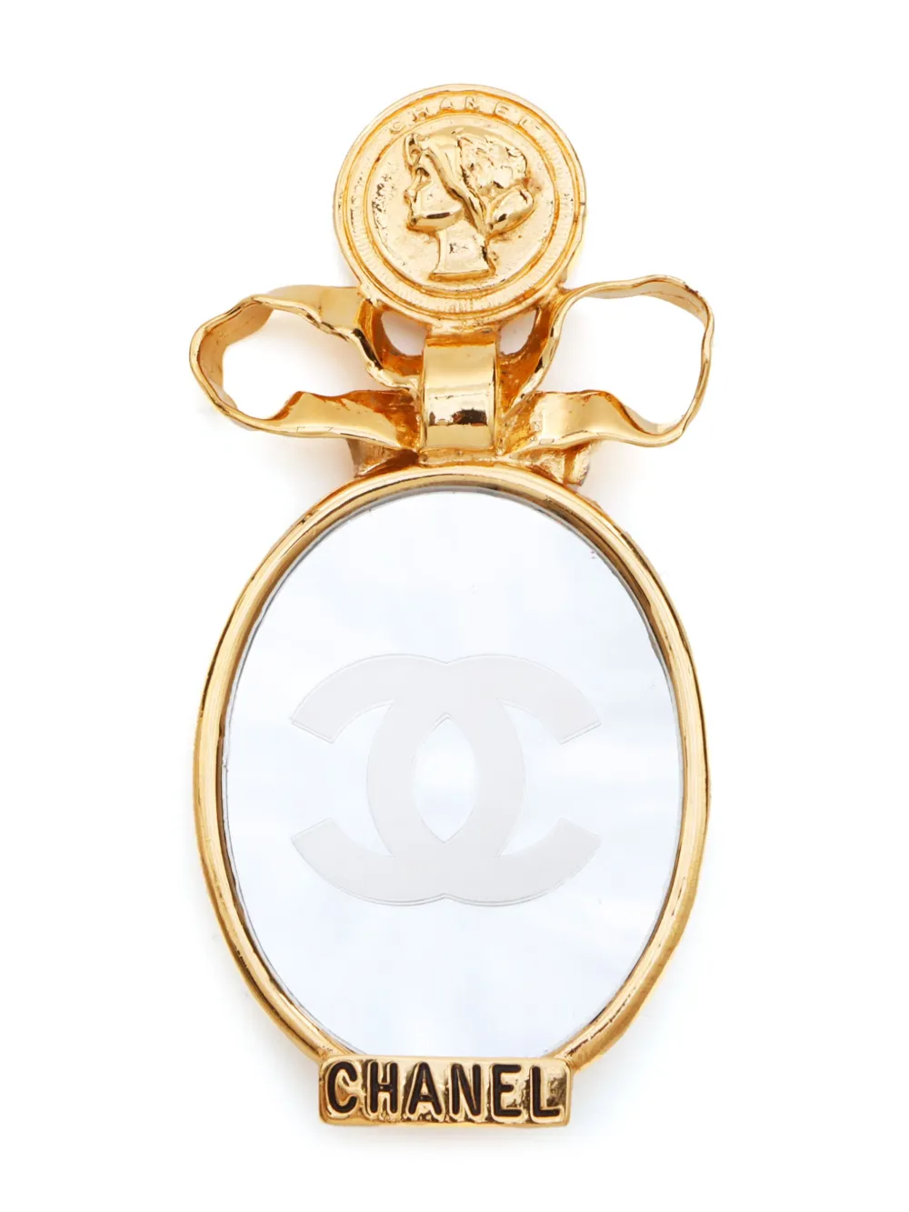 CHANEL Pre-Owned 1980s CC logo mirror brooch - Oro