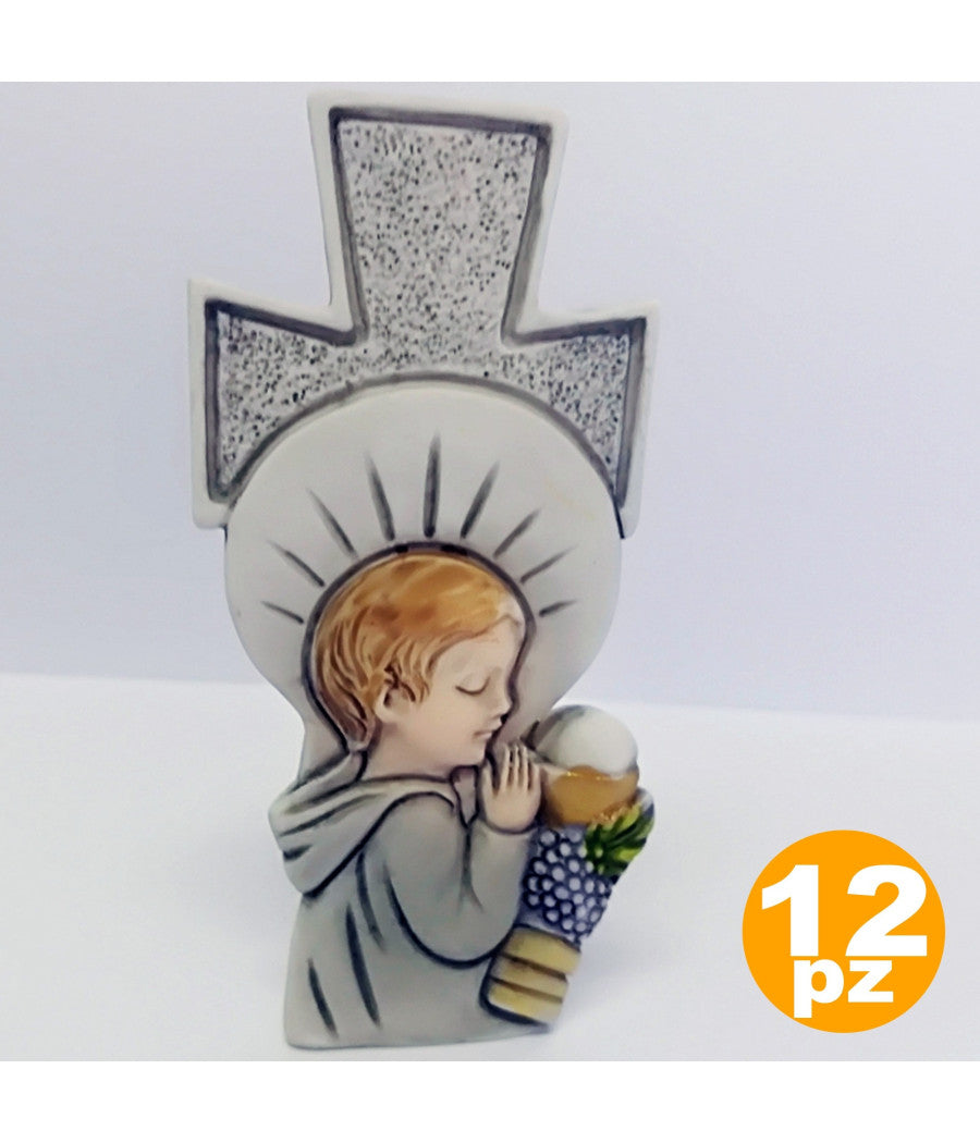 12 bomboniere croce comunione bambino eucarestia bianco ceramica soprammobile
