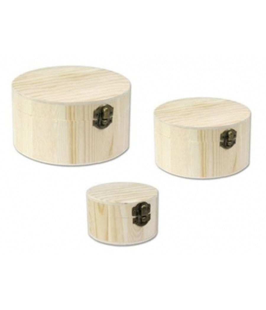 3 scatole rotonda matrioska baule scatola legno portagioie decoupage cofanetto
