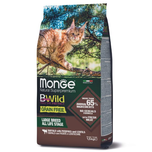 Monge bwild grain free large breed cat bufalo - 1,5 kg - croccantini per gatti