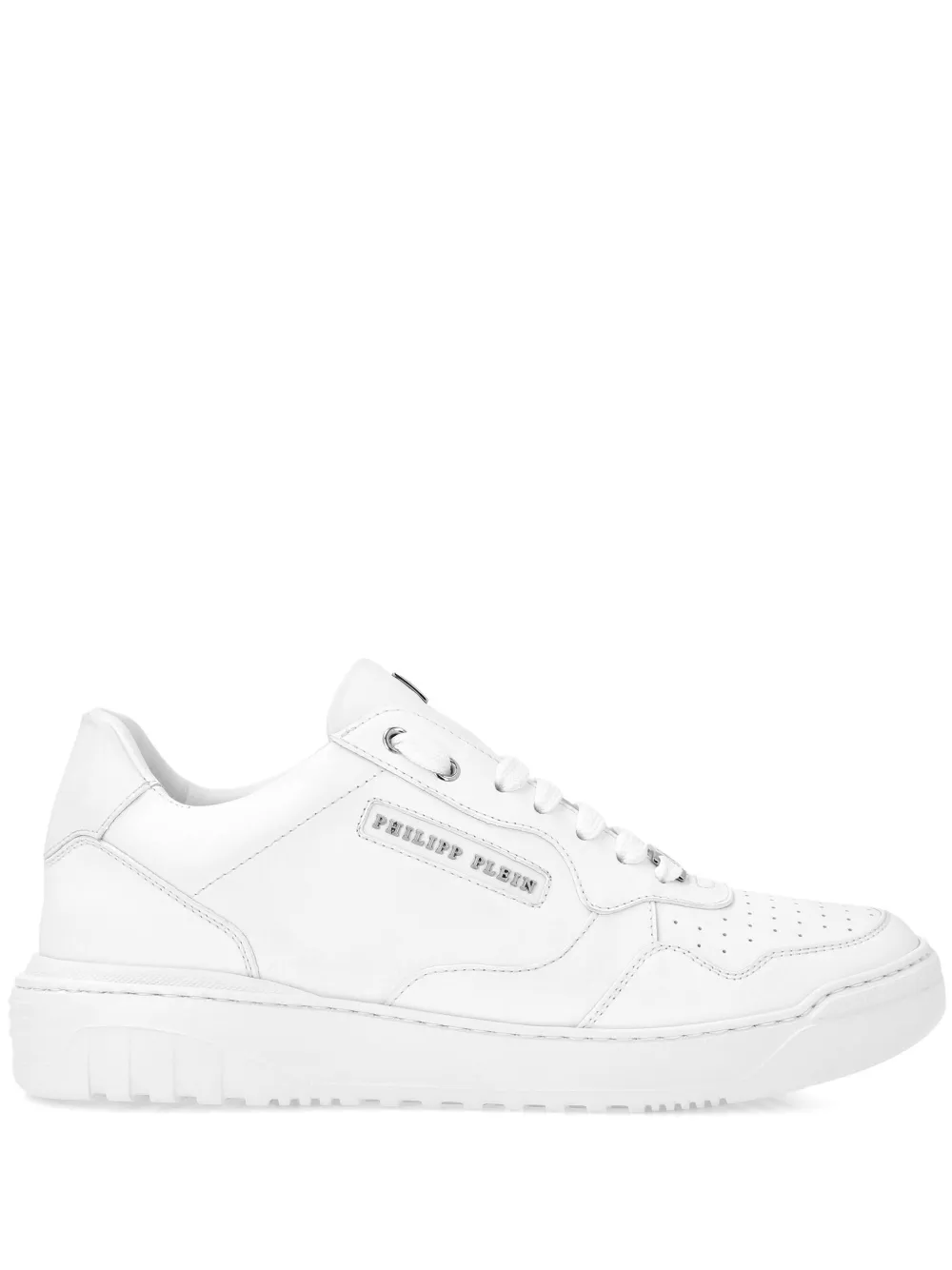 Philipp Plein logo-lettering leather trainers - Bianco