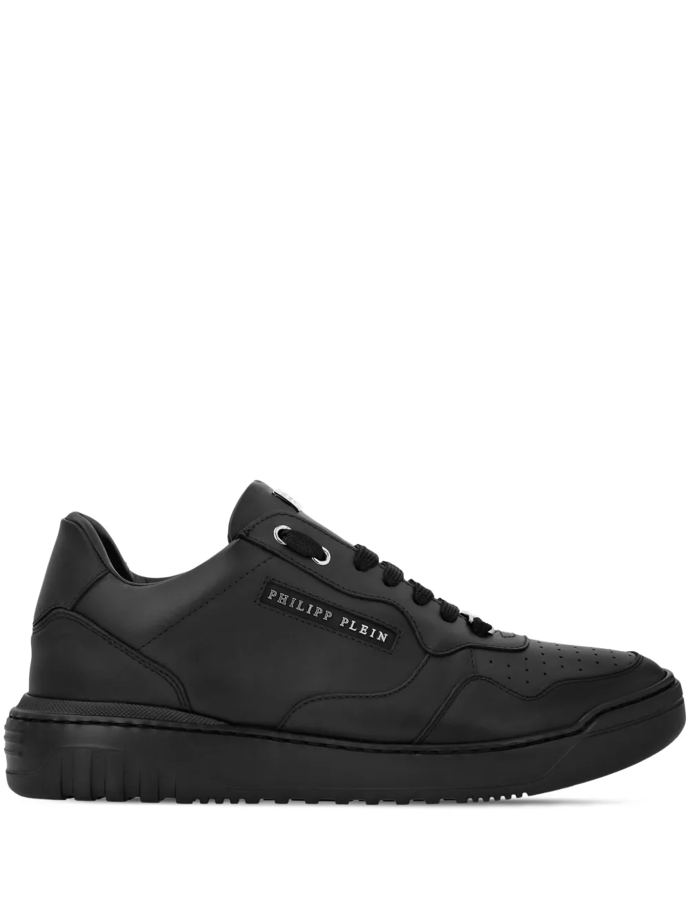 Philipp Plein logo-lettering leather trainers - Nero