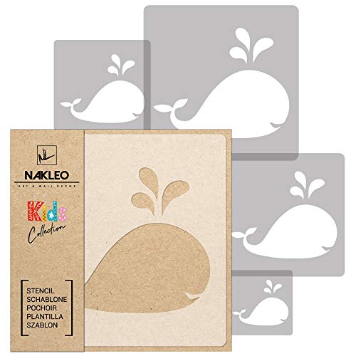 Nakleo 5 Pezzi Riutilizzabili Stencil Di Plastica - Balena Oceano Pesce - 34X34Cm A 9X9Cm -Decorazioni Stanza Bambini Pittura Motivi - Mobili Parete F