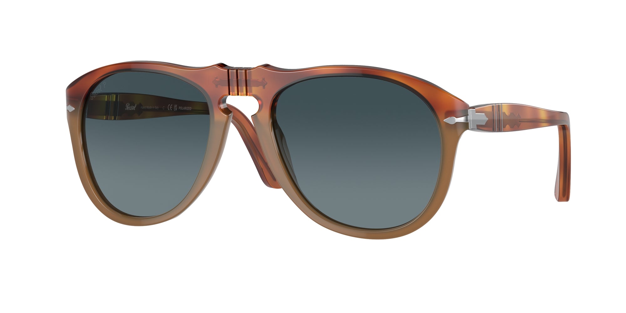 Persol Uomo Po0649 1025S3 Occhiali Da Sole Acetato Marrone Blu Pilot Polarizzata