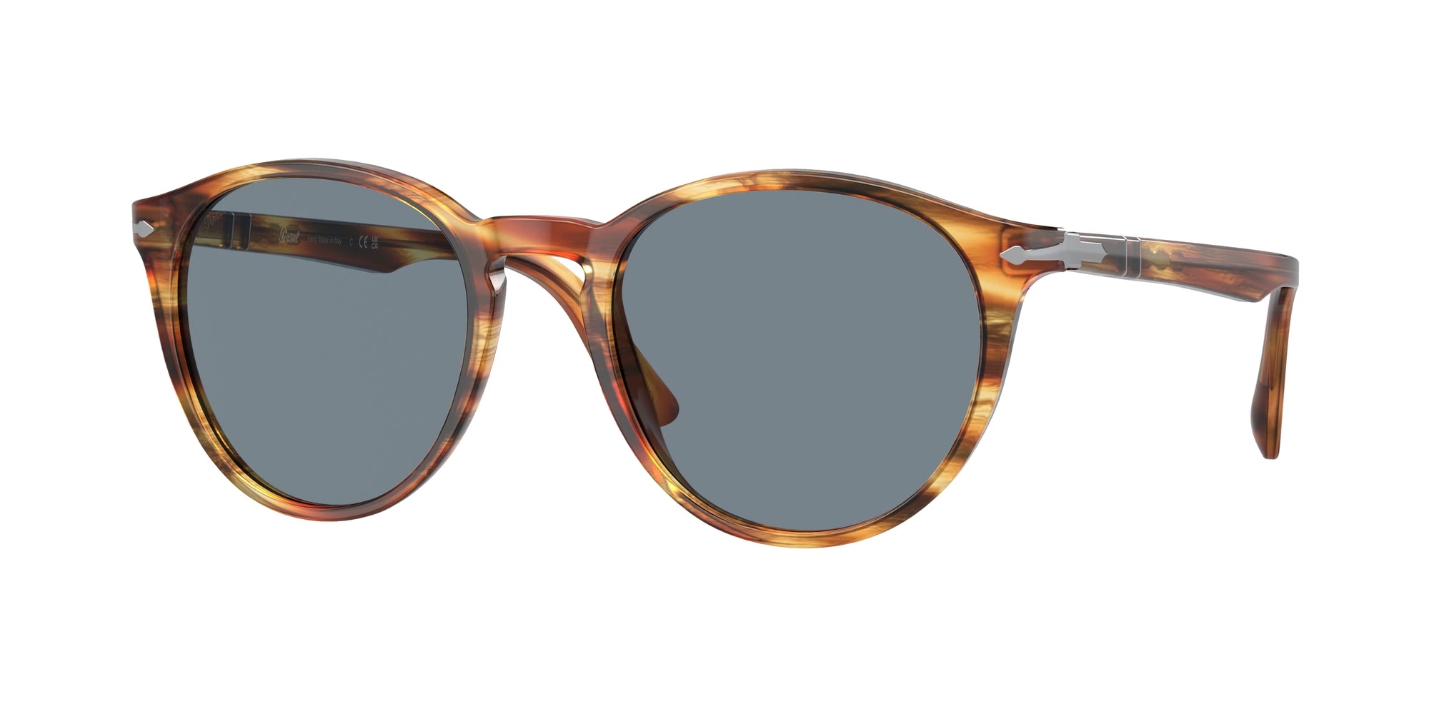 Persol Uomo Po3152S 904356 Occhiali Da Sole Acetato Marrone Blu Rotonda Normale