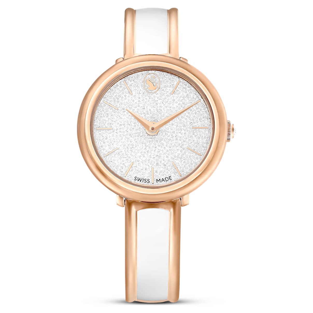 Orologio Crystalline Bangle, Fabbricato in Svizzera, Bracciale di metallo, Bianco, Finitura in tono oro rosa