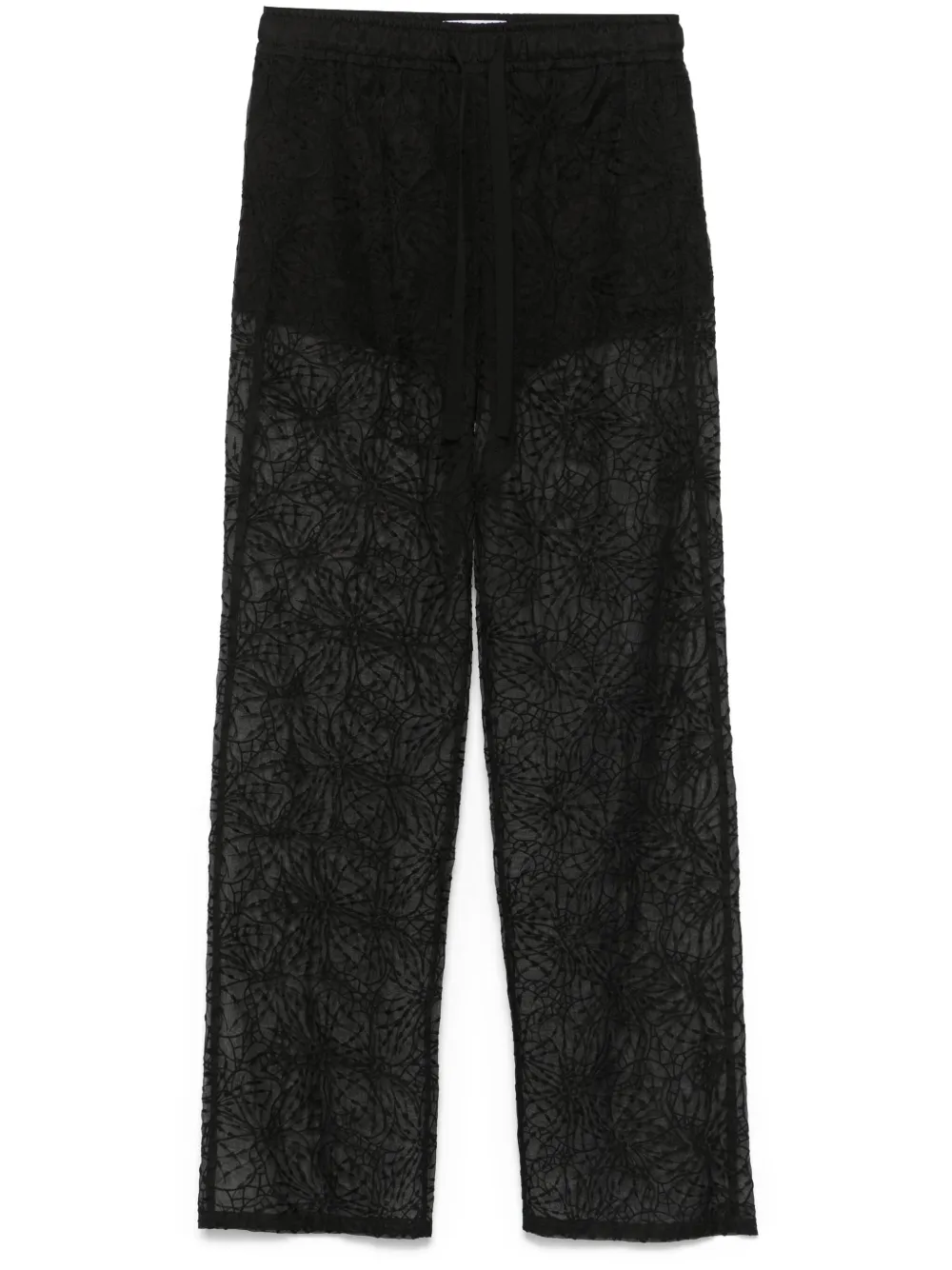Genny floral-embroidered organza trousers - Nero