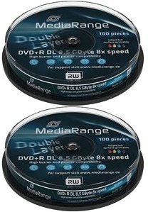 Confezione Da 2 Pezzi, 2 X 10, Mediarange Dvd+R 8.5Gb, 2 X 10 X Spindel Dl Injekt Intera Superficie)