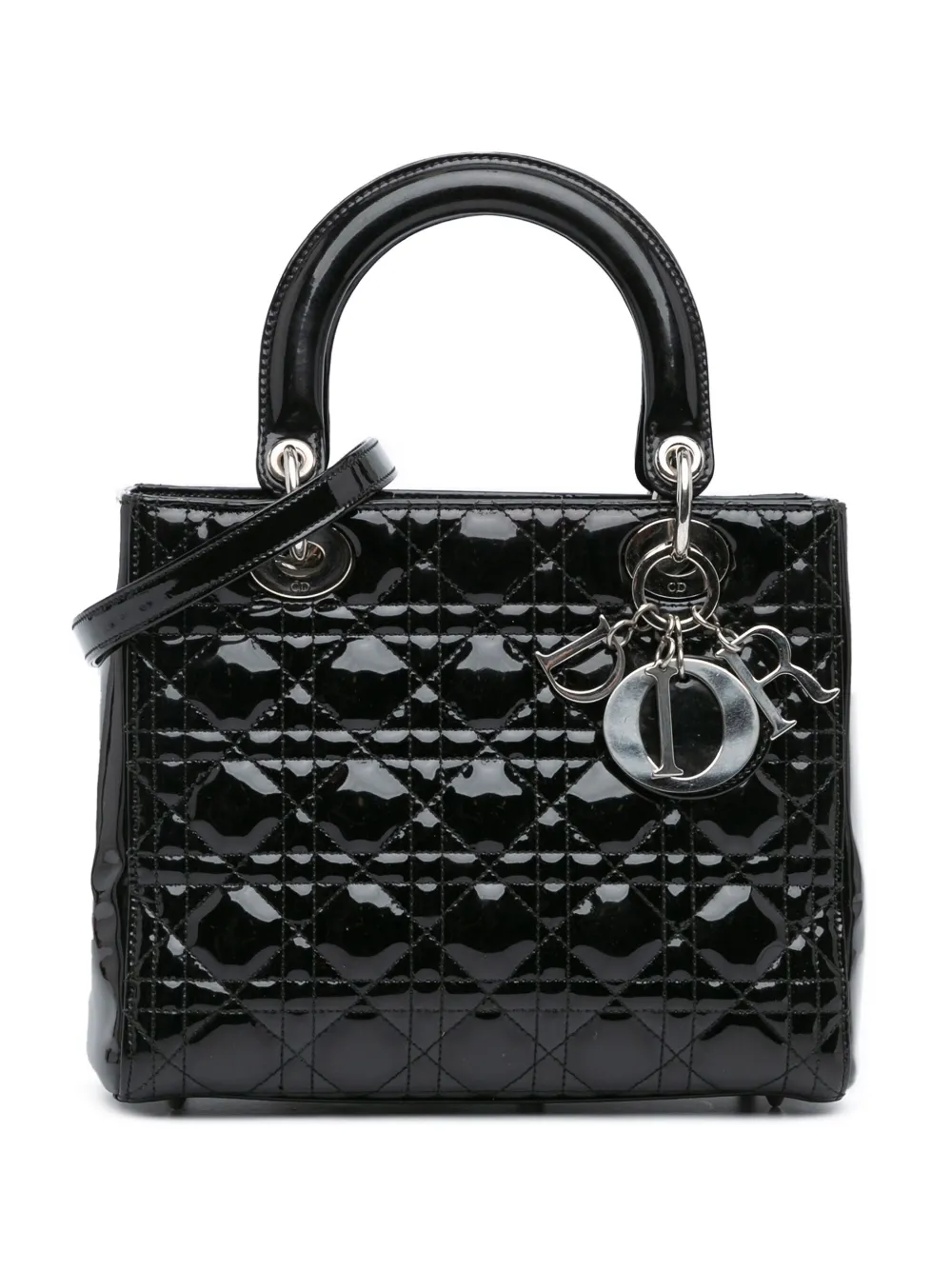 Christian Dior Pre-Owned 2010 Medium Patent Cannage Lady Dior satchel - Nero