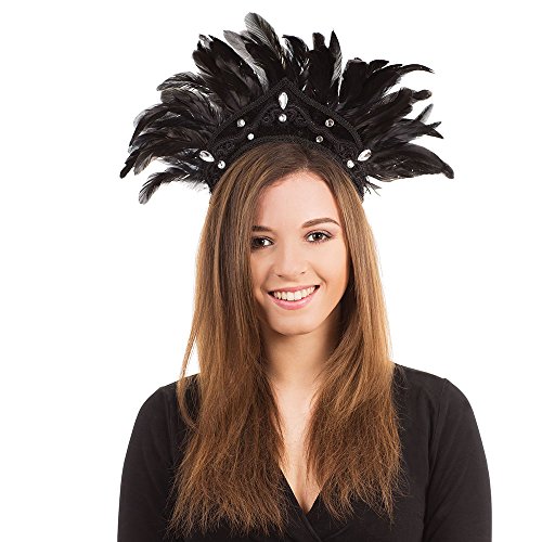Copricapo Con Piume, Colore Nero, Per Costume In Maschera. Halloween