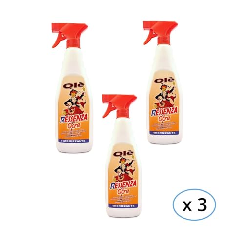 Olè Ressenza Spray, Profuma, Deodorizza Ambienti, Igienizza, Deterge, Spolvera Superfici 750Ml - Ricevi 3 Pezzi (Ocra)