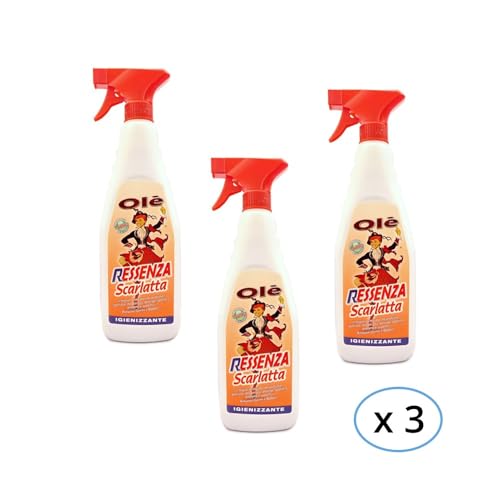 Olè Ressenza Spray, Profuma, Deodorizza Ambienti, Igienizza, Deterge, Spolvera Superfici 750Ml - Ricevi 3 Pezzi (Scarlatta)