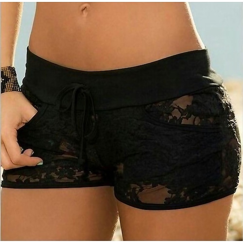 Per donna Pantaloni caldi Intimo Sensuale Breve Tinta unita Pizzo Sport Media elasticità Nero Bianco Rosso Viola
