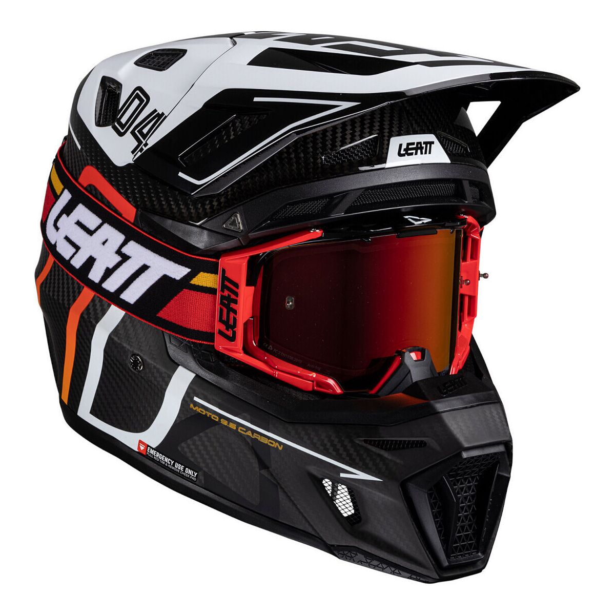 Leatt 9.5 Carbon 2025 Motocross Hjälm Med Skyddsglasögon Xs Vit Kol